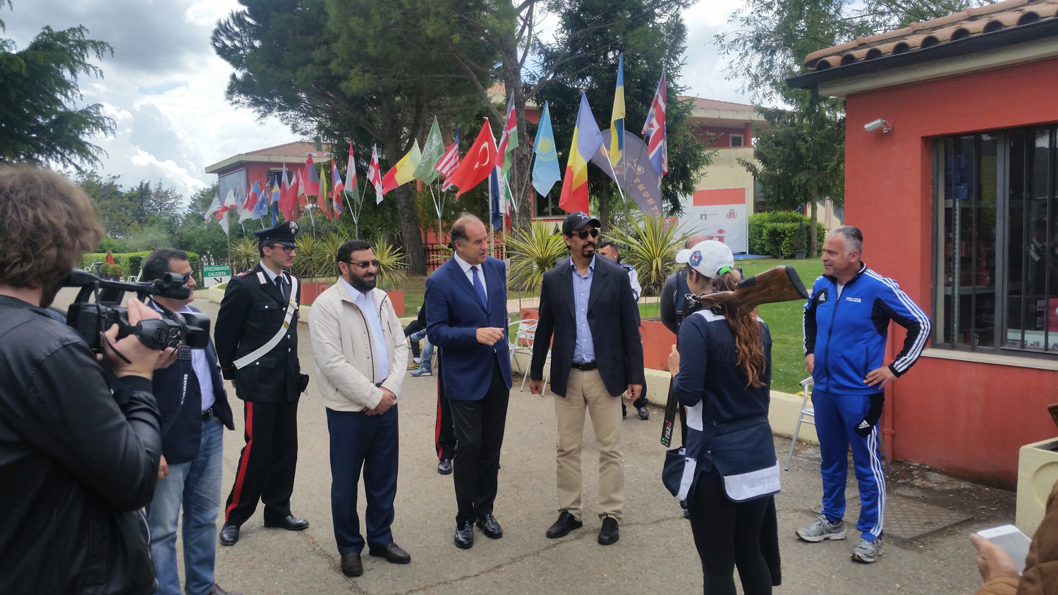 President of the Italian Shooting Federation Luciano Rossi and Kuwaiti Ambassador to Italy Sheikh Ali Al-Khaled Al-Sabah during visit to the team's training camp