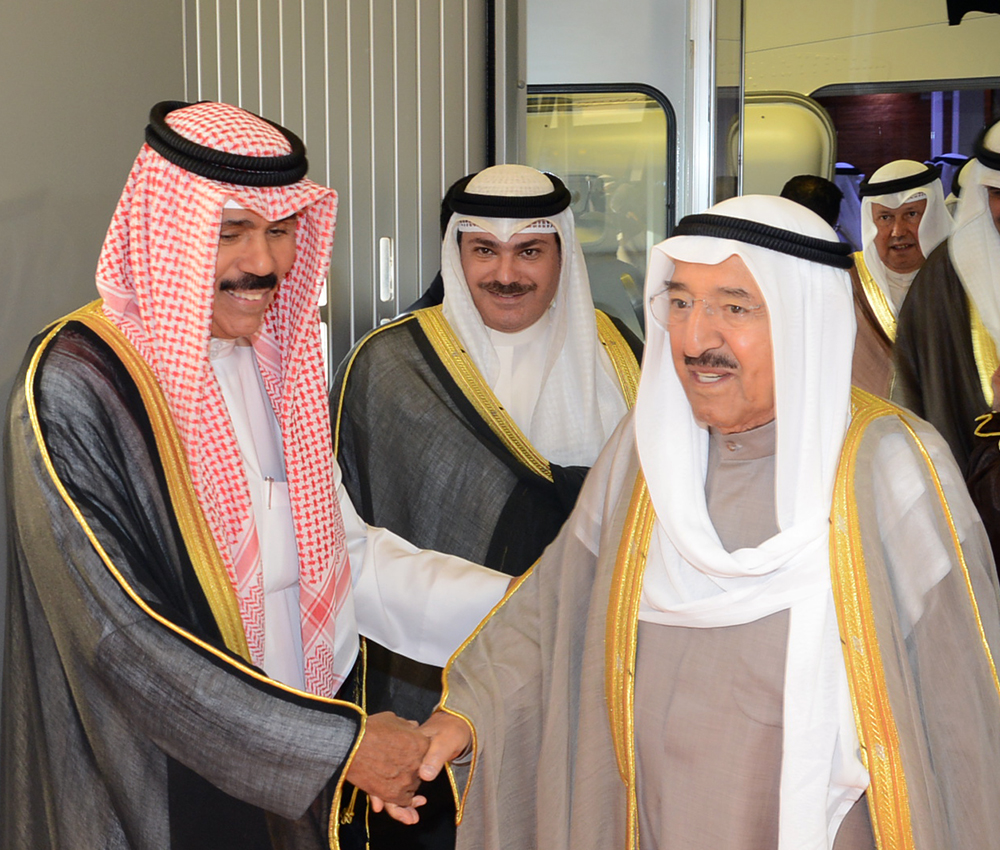 His Highness the Amir Sheikh Sabah Al-Ahmad Al-Jaber Al-Sabah returnes and received by His Highness Crown Prince Sheikh Nawaf Al-Ahmad Al-Jaber Al-Sabah