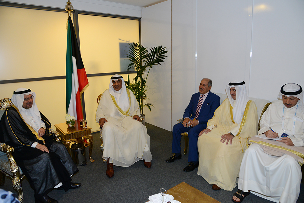 Kuwaiti First Deputy Prime Minister and Foreign Minister Sheikh Sabah Al-Khaled Al-Hamad Al-Sabah meets with Secretary General of Organization of Islamic Cooperation (OIC) Iyad Ameen Madani