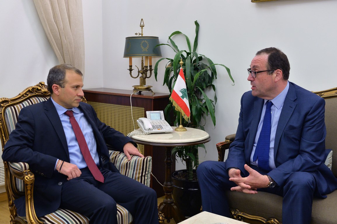 British Minister for Syrian Refugees Richard Harrington During his talks with Lebanese Minister of Foreign and Expatriates Affairs Gebran Bassil