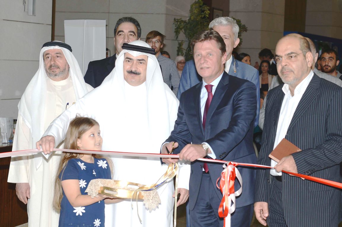 Director-General of the National Library Kamel Abdul-Jalil and Georgian Ambassador Roland Beridze at the opening of the Arab- Georgian manuscripts exhibition