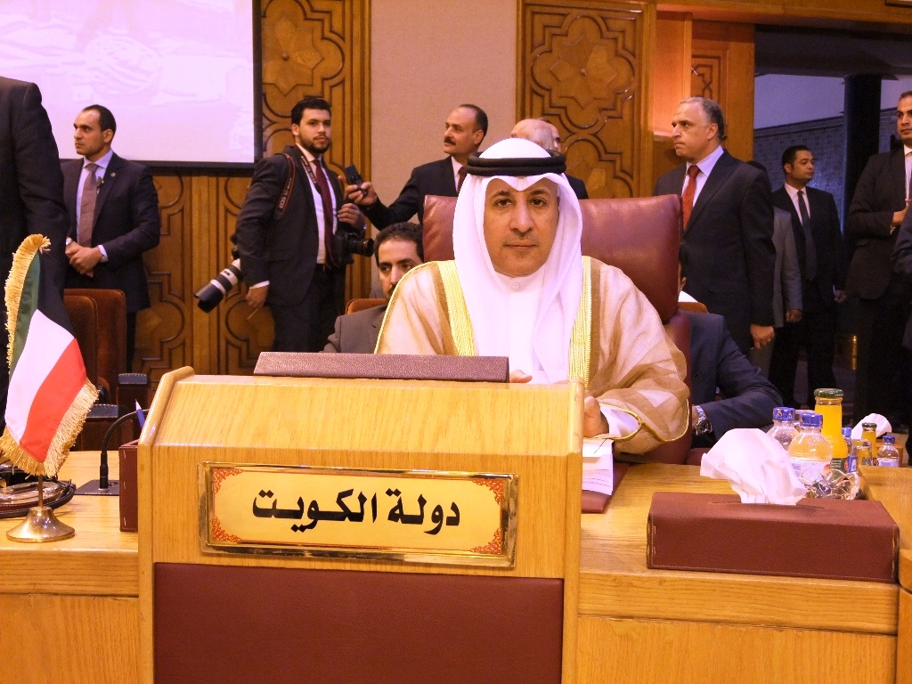 Assistant Foreign Minister for the Arab Affairs Aziz Al-Dihani during the extraordinary meeting of the council on the level of foreign ministers