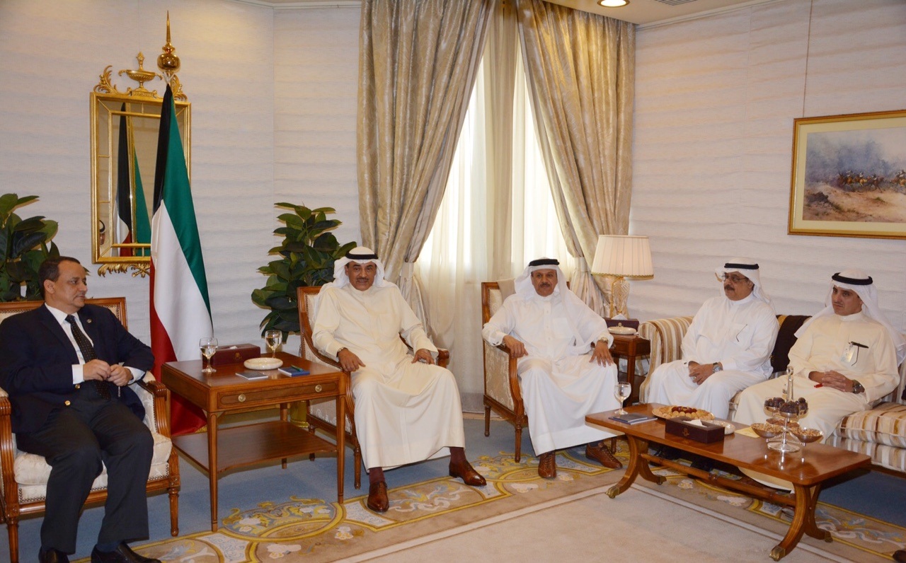 Acting Premier and Foreign Minister Sheikh Sabah Al-Khaled Al-Hamad Al-Sabah meets with UN envoy to Yemen Ismael Ould Cheikh Ahmed and GCC Secretary-General Abdullatif Al-Zayani