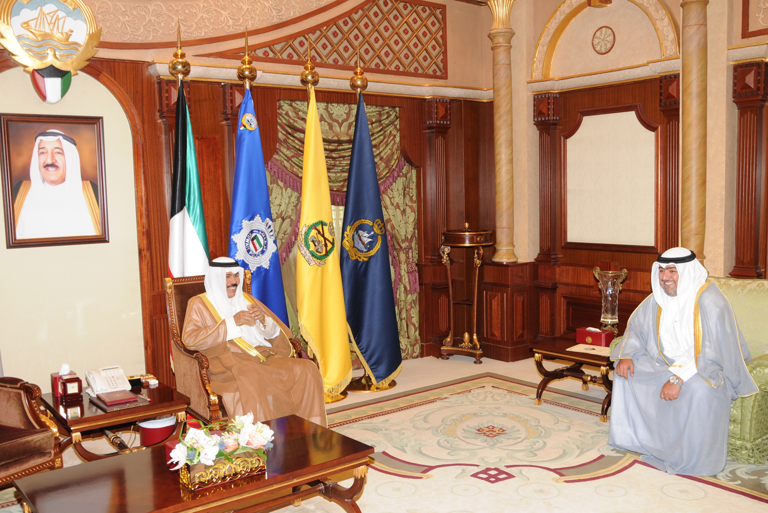 His Highness the Crown Prince Sheikh Nawaf Al-Ahmad Al-Jaber Al-Sabah receives chief of the National Security Bureau Sheikh Thamer Ali Sabah Al-Salem Al-Sabah