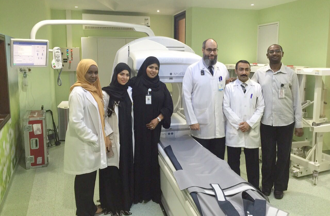 Physicians from Kuwait Cancer Control Center's (KCCC) nuclear medical department test a nuclear photographic machine in Dubai hospital.