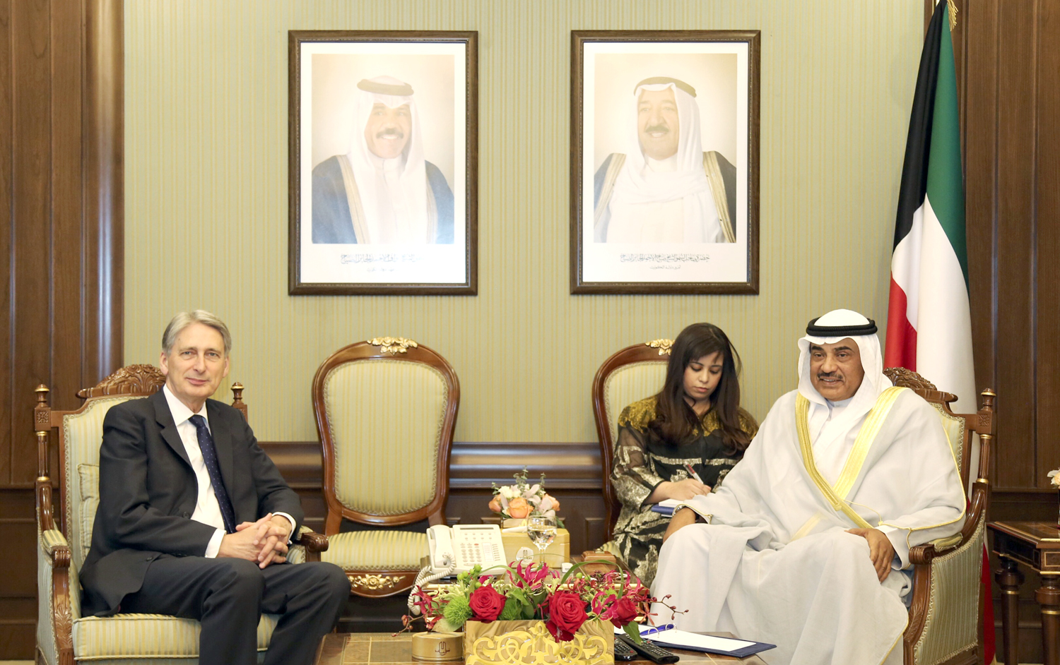 Kuwaiti First Deputy Prime Minister and Foreign Minister Sheikh Sabah Al-Khaled Al-Hamad Al-Sabah with UK Foreign Secretary Phillip Hammond