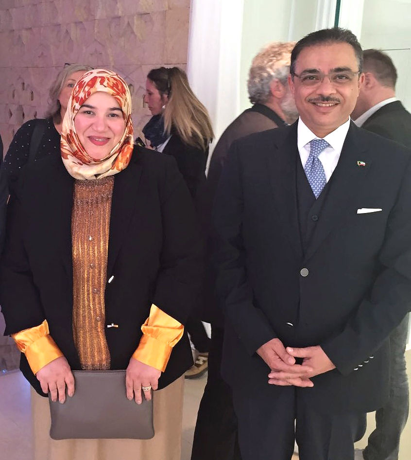 Kuwaiti Ambassador to Switzerland Bader Al-Taneeb with  Head of the Museum for Islamic Culture in the Swiss city of La Chaux-de-Fonds Nadia Karmous