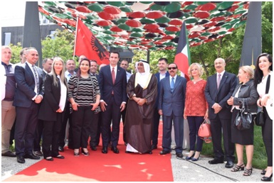 Kuwait Fund for Arab Economic Development (KFAED) Director General Abdulwahab Al-Bader with the city of Tirana Mayor Erion Veliaj inaugurates Albania Friendship monument