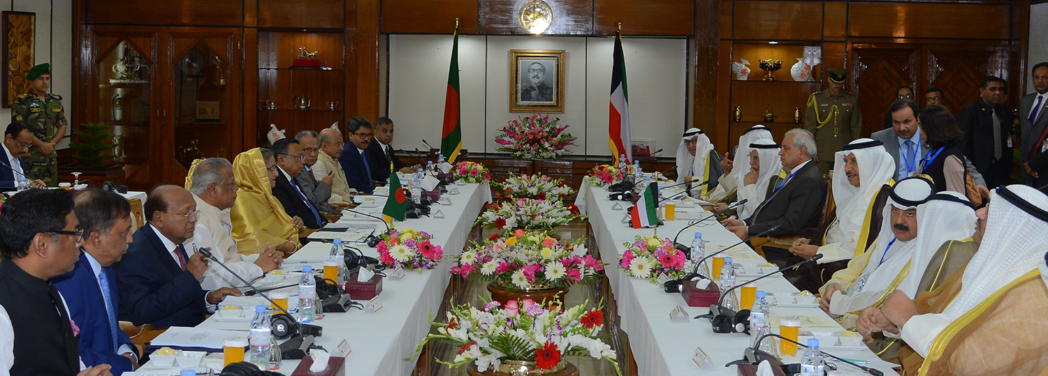 His Highness the Prime Minister Sheikh Jaber Al-Mubarak Al-Hamad Al-Sabah meets with Bangladesh's counterpart Sheikh Hasina