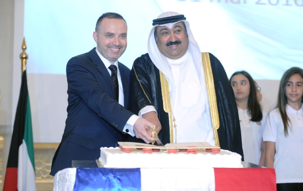 Ambassador Waleed Al-Khubaizi Assistant Foreign Minister for Europe Affairs with French Ambassador to Kuwait during the French embassy ceremony on National Day