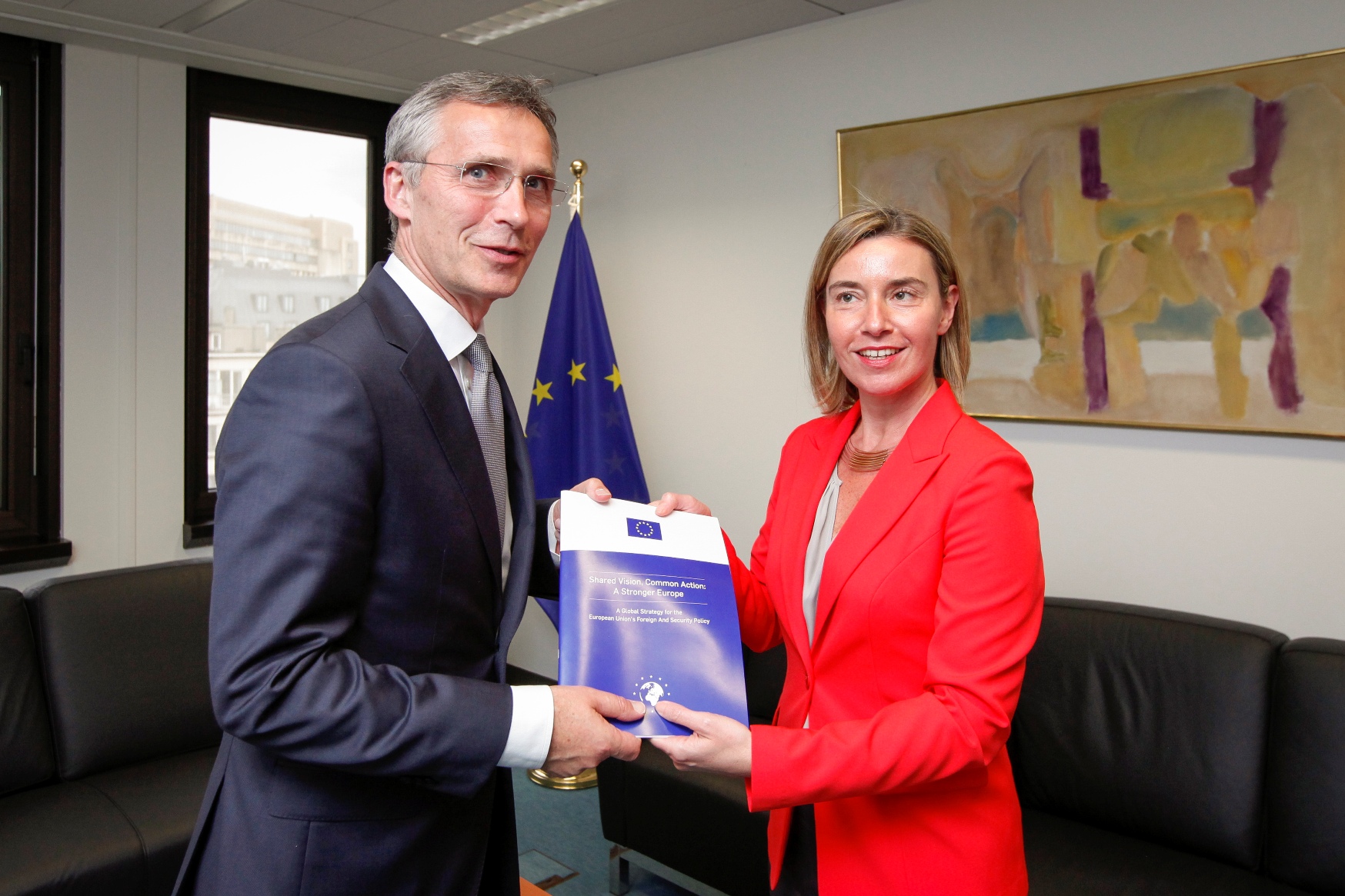 EU High Representative Federica Mogherini presenting the EU Global Strategy to NATO chief Jens Stoltenberg
