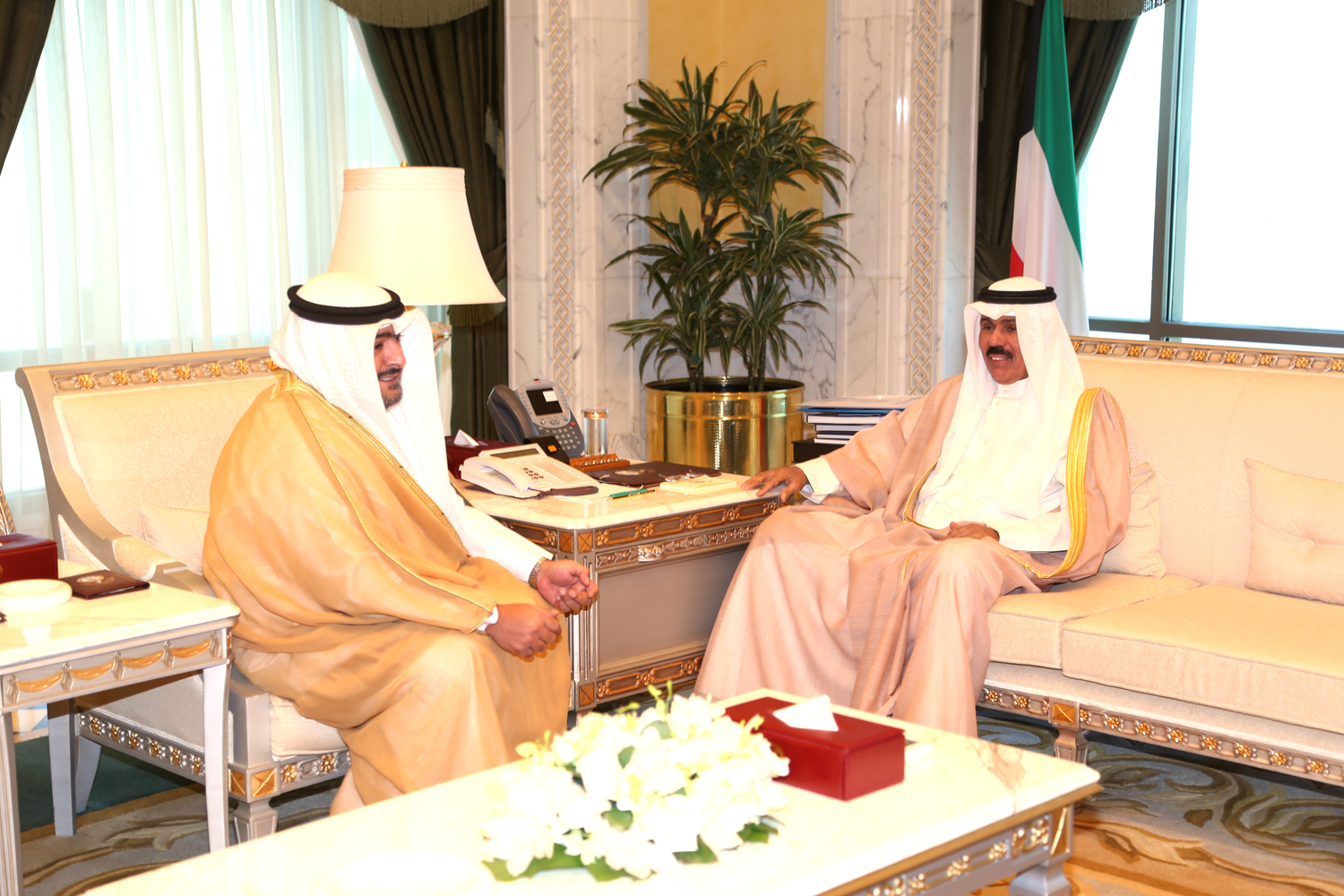 His Highness the Deputy Amir and Crown Prince Sheikh Nawaf Al-Ahmad Al-Jaber Al-Sabah receives the National Security Bureau Chief Sheikh Thamer Al-Ali Al-Sabah