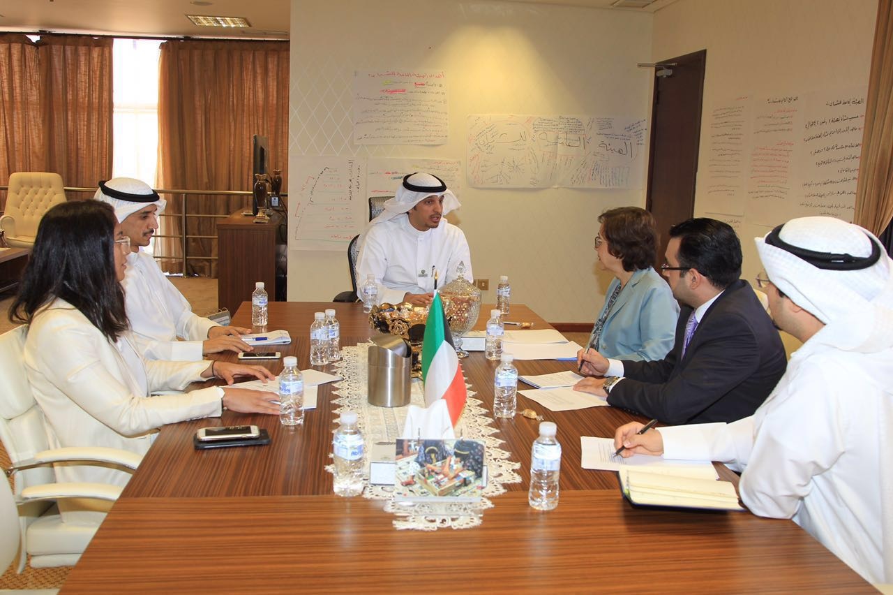 Director General of the Public Authority for Youth (PAY) Dr. Abdul-Rahman Al-Mutairi during his meeting with the UN Resident Coordinator and UNDP Resident Representative to the State of Kuwait Ms. Zineb Touimi-Benjelloun