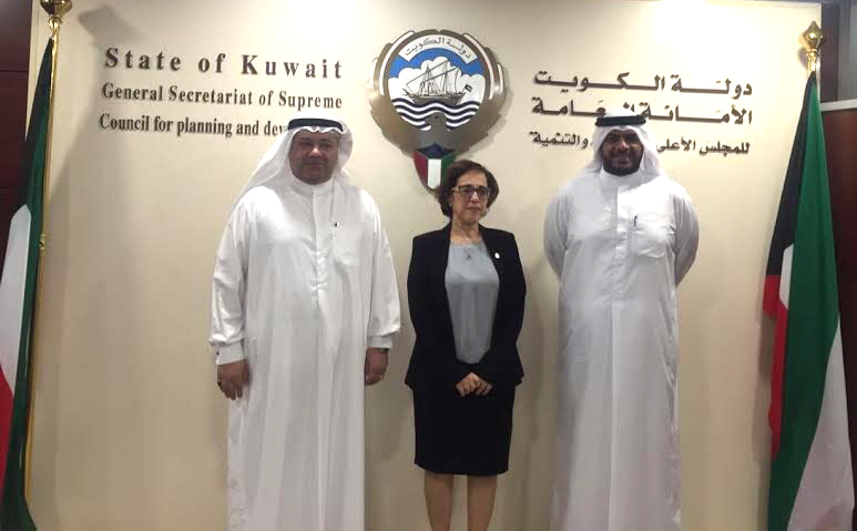 Director General of (PAS) Sheikh Ahmad Mansour Al-Sabah with Secretary General of the Supreme Council for Planning and Development Dr. Adel Mahdi and UNDP Resident Representative to Kuwait Zineb Touimi-Benjelloun