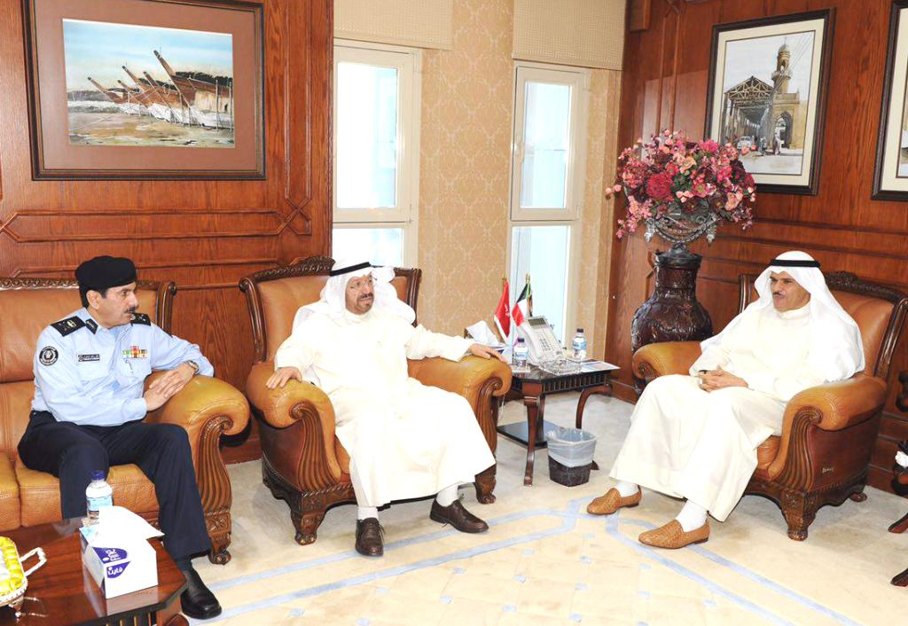Minister of Information and Minister of State for Youth Affairs Sheikh Salman Sabah Salem Al-Humoud Al-Sabah meets chief of Kuwait Fire Service Directorate (KFSD) Yousef Al-Ansari