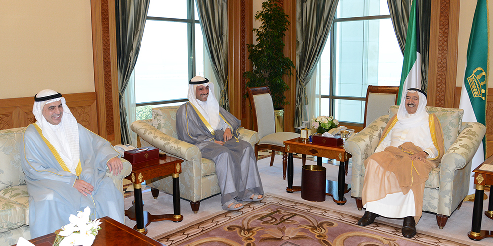 His Highness the Amir Sheikh Sabah Al-Ahmad Al-Jaber Al-Sabah receives National Assembly Speaker Marzouq Ali Al-Ghanim accompanied by head of the committee on protection of public funds MP Dr. Abdullah Mohammad Al-Turaiji