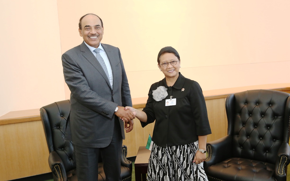 Kuwait First Deputy Prime Minister and Foreign Minister Sheikh Sabah Khaled Al-Hamad meets Indonesian Foreign Minister Retno Marsudi