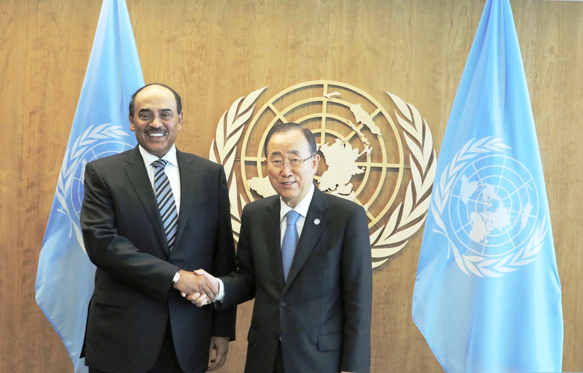 UN Secretary General Ban Ki-moon during a meeting with Kuwait's First Deputy Premier and Foreign Minister Sheikh Sabah Al-Khaled Al-Hamad Al-Sabah at the UN