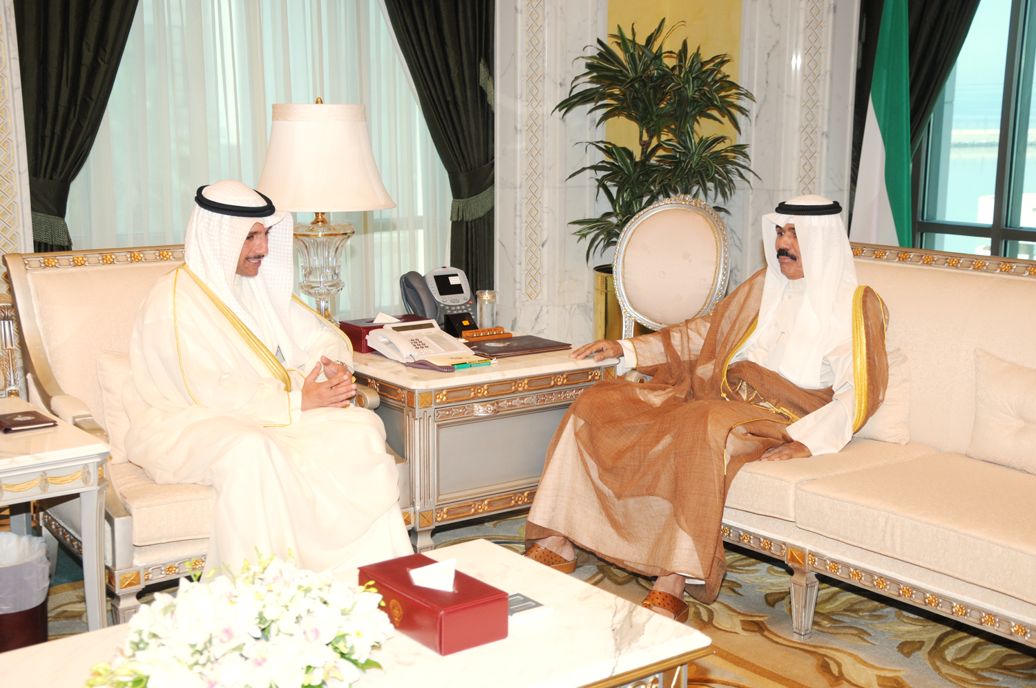 His Highness the Deputy Amir and Crown Prince Sheikh Nawaf Al-Ahmad Al-Jaber Al-Sabah receives National Assembly Speaker Marzouq Ali Al-Ghanim