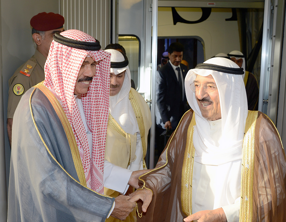 His Highness the Amir Sheikh Sabah Al-Ahmad Al-Jaber Al-Sabah arrives back home from the US