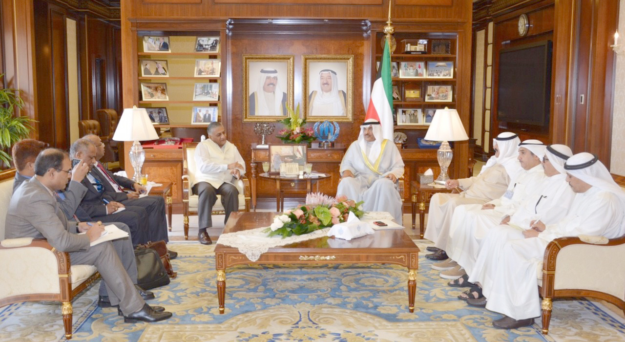 First Deputy Prime Minister and Foreign Minister Sheikh Sabah Al-Khaled Al-Hamad Al-Sabah meets with Indian Minister of State for Foreign Affairs General Vijay Kumar Singh