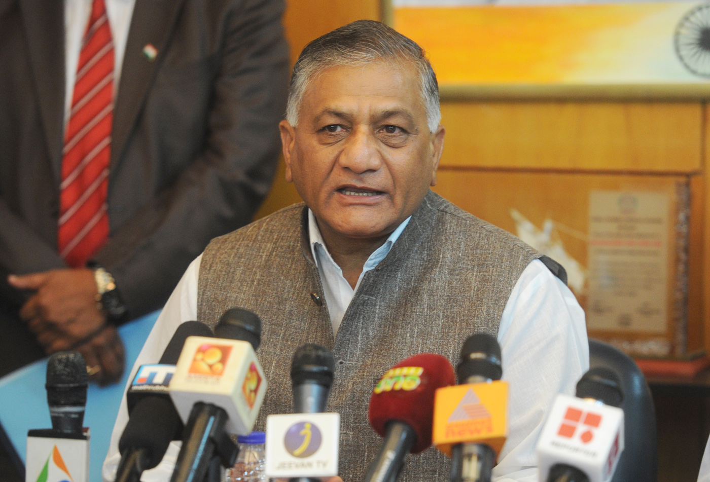 Indian Minister of State for Foreign Affairs Vijay Singh during the press conference