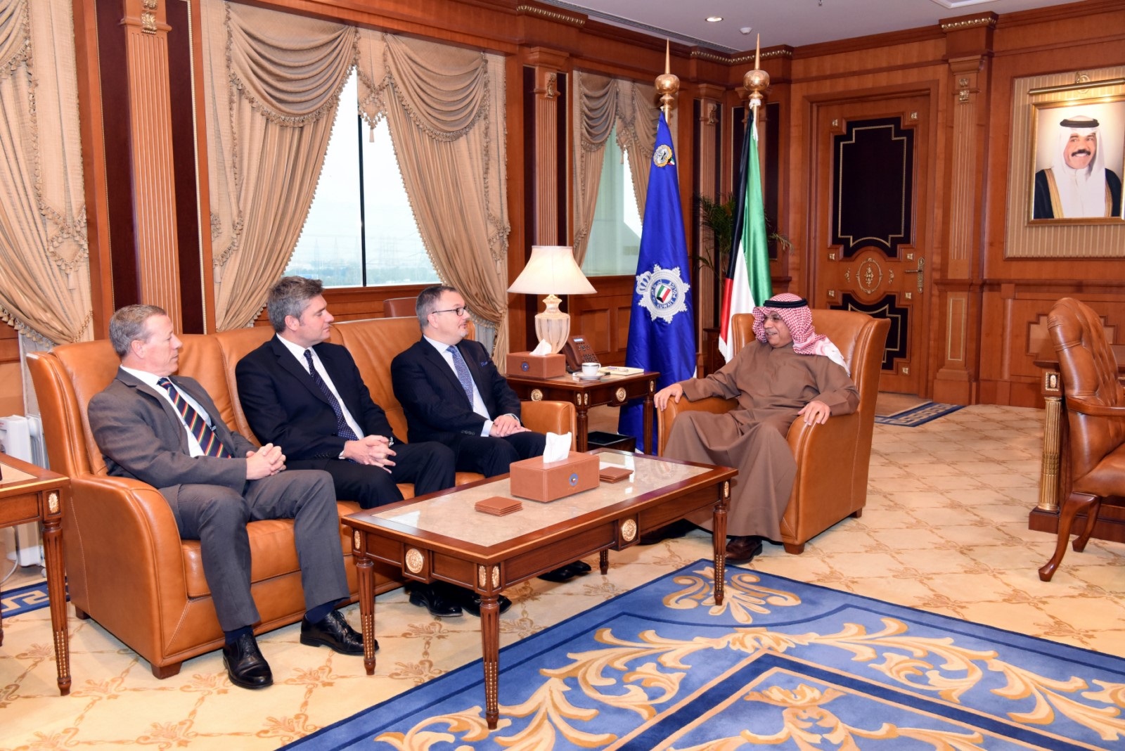 Deputy Prime Minister and Interior Minister Sheikh Khaled Al-Jarrah Al-Sabah meets with British Ambassador to Kuwait Mathew Lodge