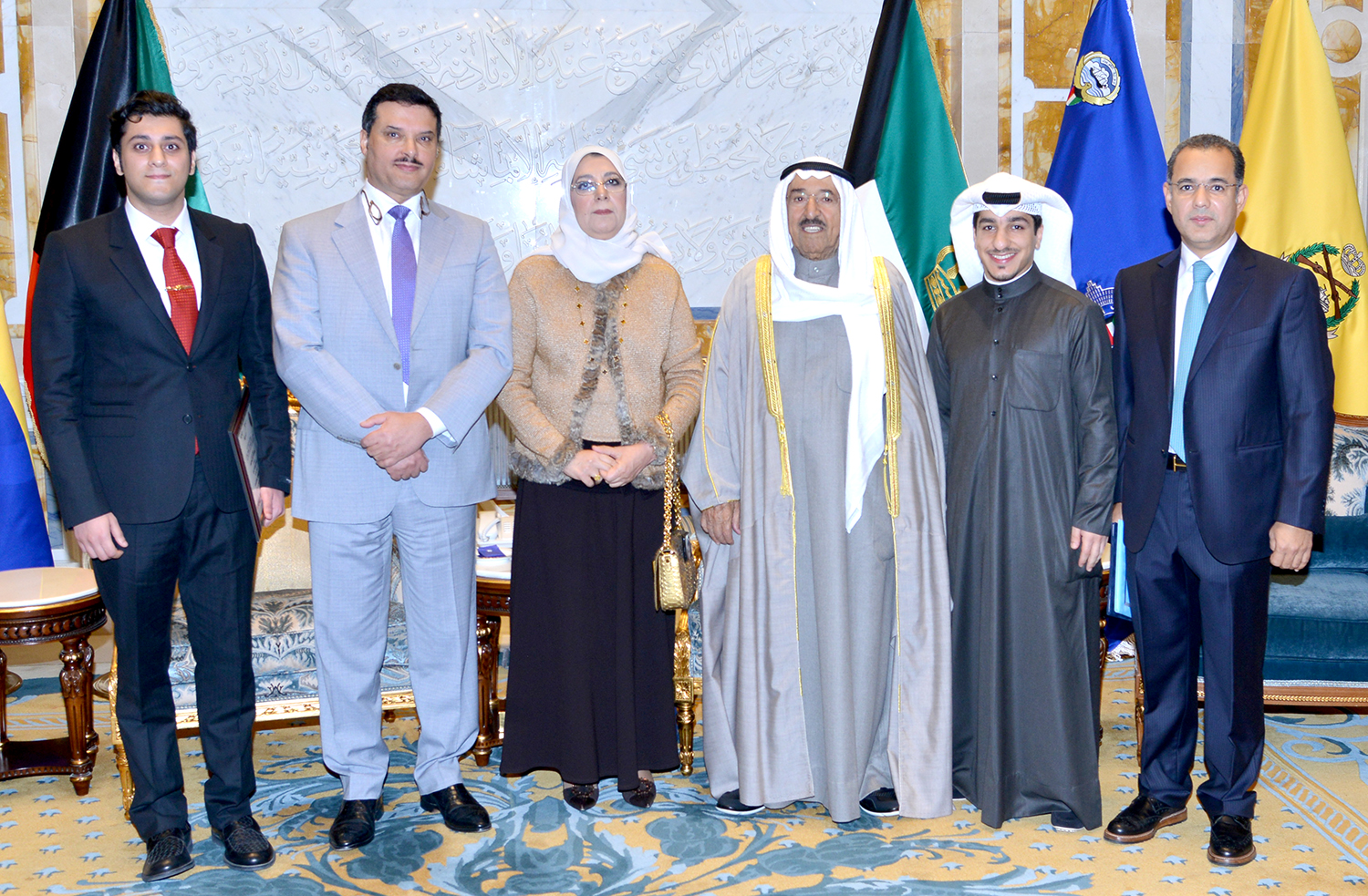 His Highness the Amir Sheikh Sabah Al-Ahmad Al-Jaber Al-Sabah with Minister of Health Dr. Jamal Al-Harbi and Dr.Abdulrazzaq Al-Obaid, Dr.Fawzia Al-Kandari , Dr.Jawad Abu Al-Hasan and Dr.Ziyad Al-Kandari