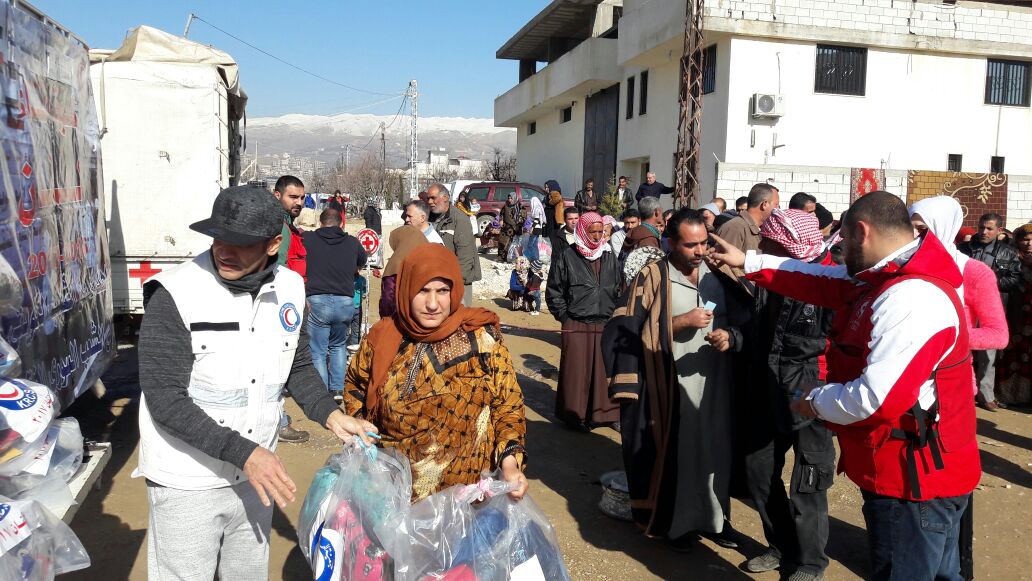 Kuwait Red Crescent Society (KRCS) distributed humanitarian aids to the Syrian refugees in eastern Lebanon