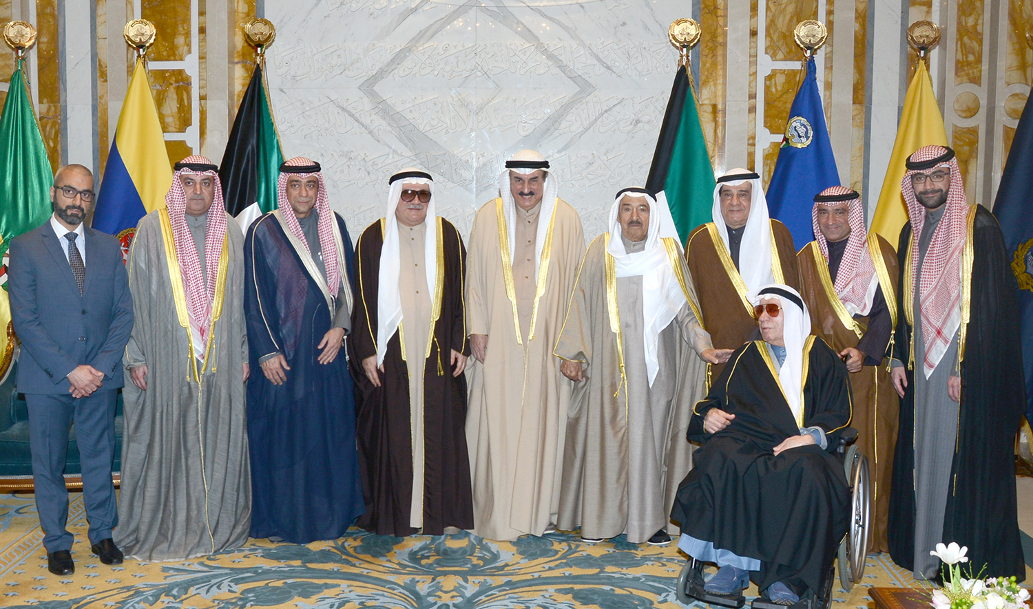 His Highness the Amir Sheikh Sabah Al-Ahmad Al-Jaber Al-Sabah receives Abdulfatah Mohammad Marafi, Abdulelah Mohammad Marafi, Mohammad Taqi Marafi, Yagoub Sadiq Marafi and Yosef Sadiq Marafi