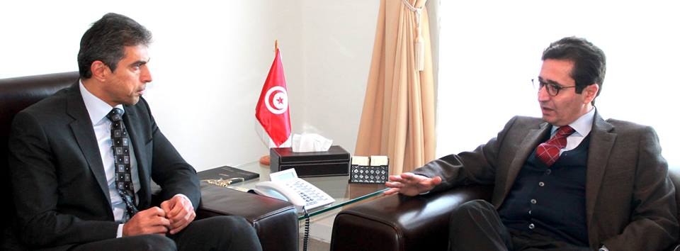 Kuwait Ambassador to Tunisia Ali Al-Dhafiri with Tunisian Minister of Development, Investment and International Cooperation Mohammad Fadhel Abdelkefi