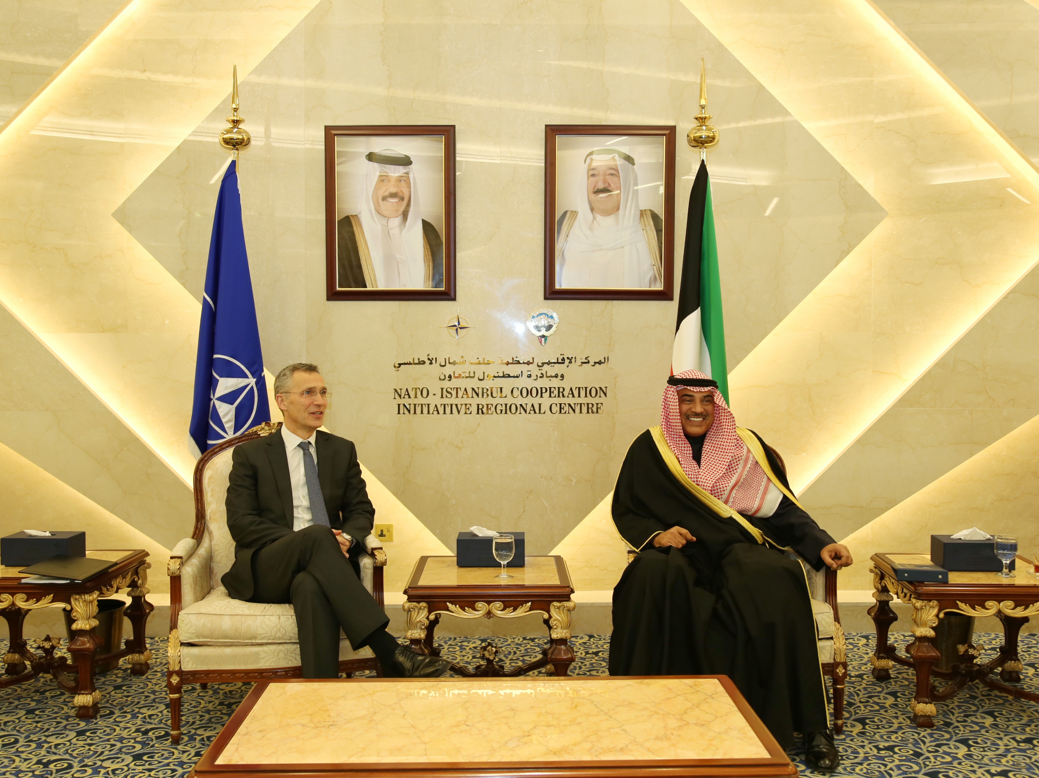 Kuwait First Deputy Premier and Foreign Minister Sheikh Sabah Khaled Al-Hamad Al-Sabah meets NATO Secretary General Jens Stoltenberg
