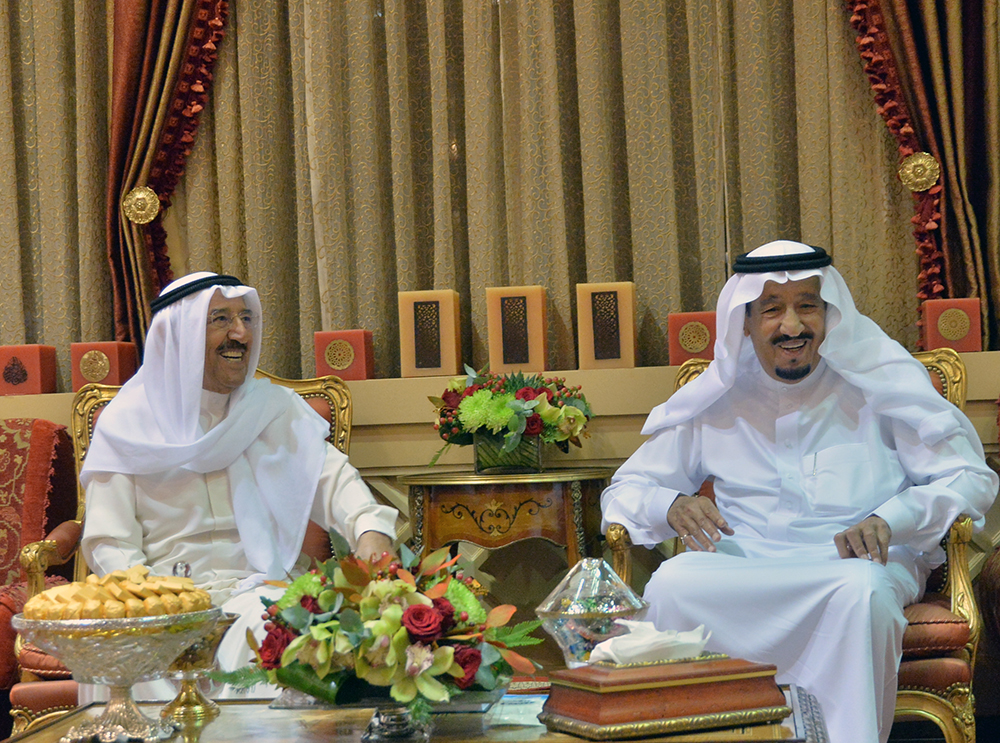 His Highness the Amir Sheikh Sabah Al-Ahmad Al-Jaber Al-Sabah meets Custodian of the Two Holy Mosques King Salman Bin Abdulaziz Al-Saud