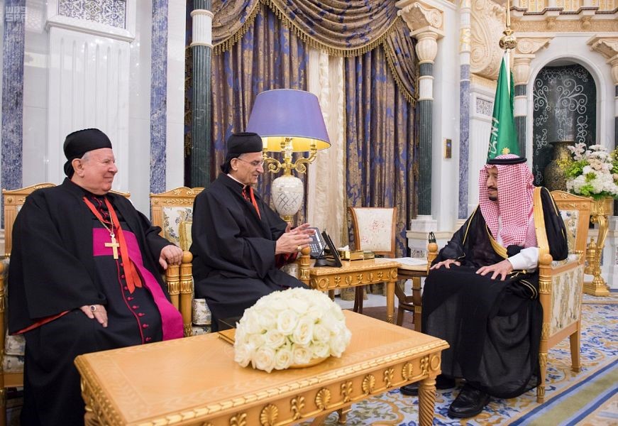 Saudi Arabia's King Salman bin Abdulaziz Al-Saud meets with visiting Lebanese Patriarch Moran Mor Bechara Boutros Al-Rahi of Antioch and head of the Maronite Church