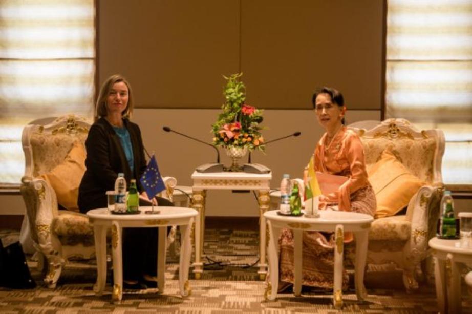 EU High Representative Federica Mogherini meets with State Counsellor of Myanmar Aung San Suu Kyi