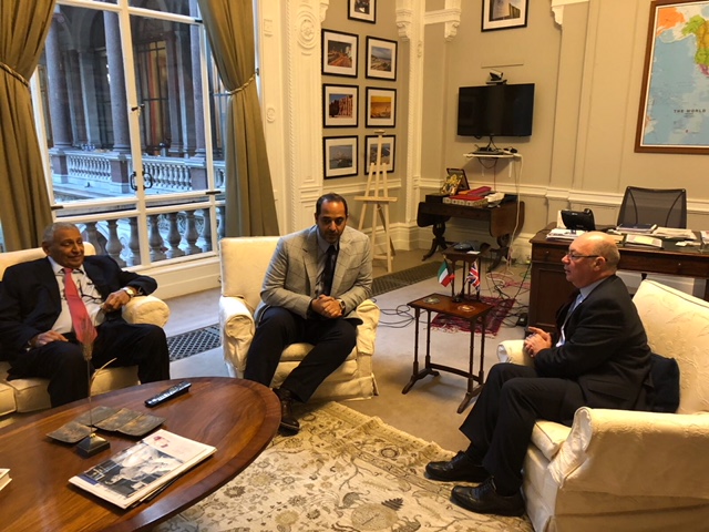 Sheikh Mohammad Al-Abdullah Al-Sabah meets Britain's State Minister for the Middle East and North Africa Alistair Burt