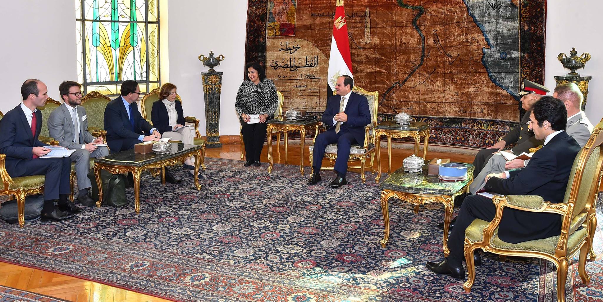 Egyptian President Abdel-Fattah Al-Sisi meets French Defense Minister Jean-Yves Le Drian