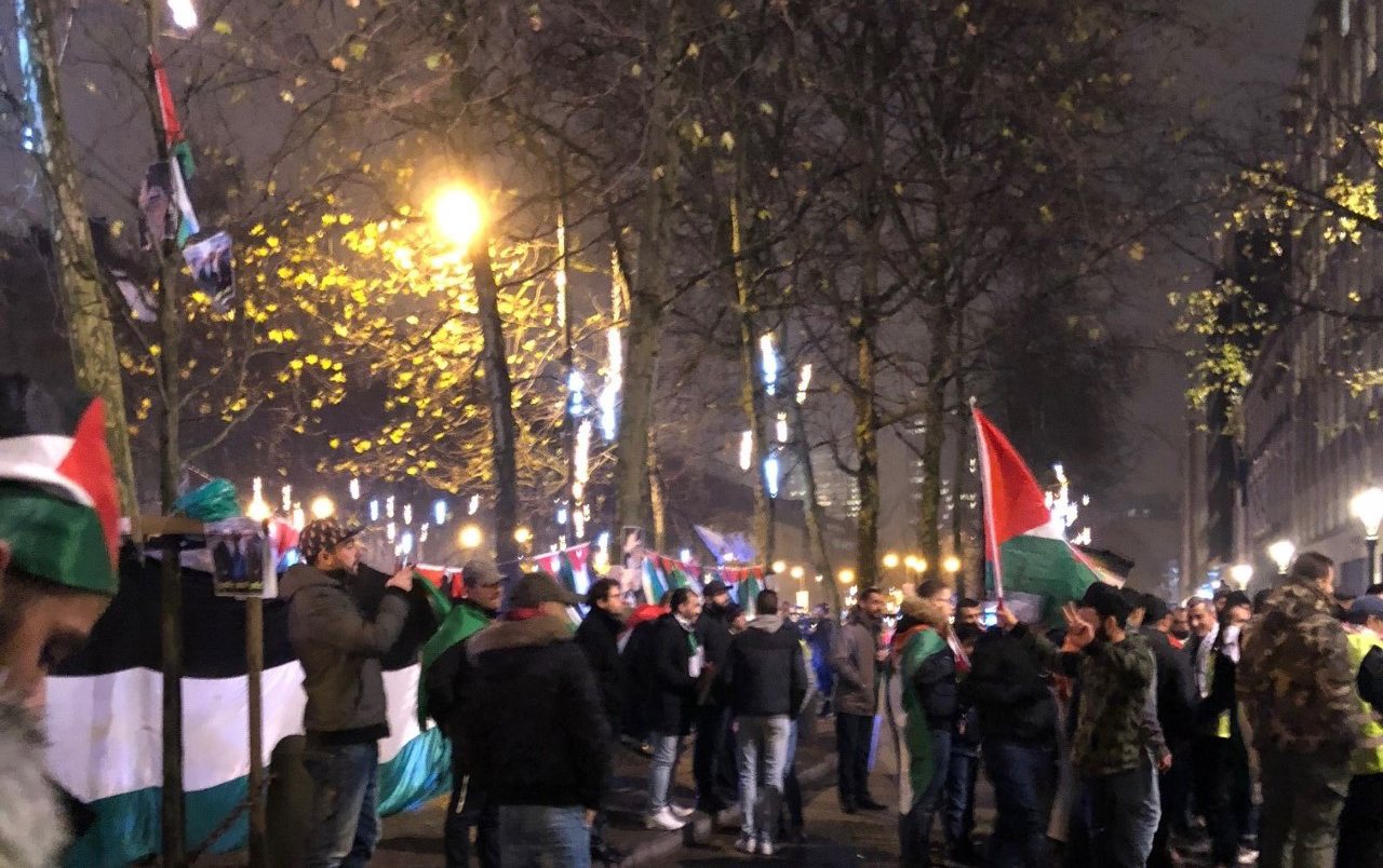 مظاهرات أمام السفارة الأمريكية في بروكسل احتجاجا على قرار الرئيس الامريكي دونالد ترامب الاعتراف بالقدس عاصمة لإسرائيل