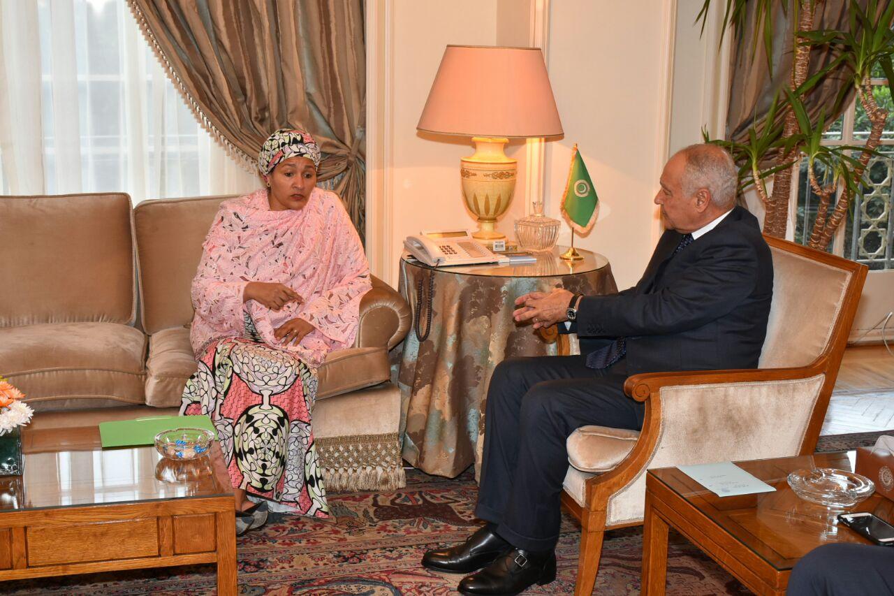 Arab League Secretary General Ahmad Abul Gheit meets UN Deputy Secretary General Amina Mohammad