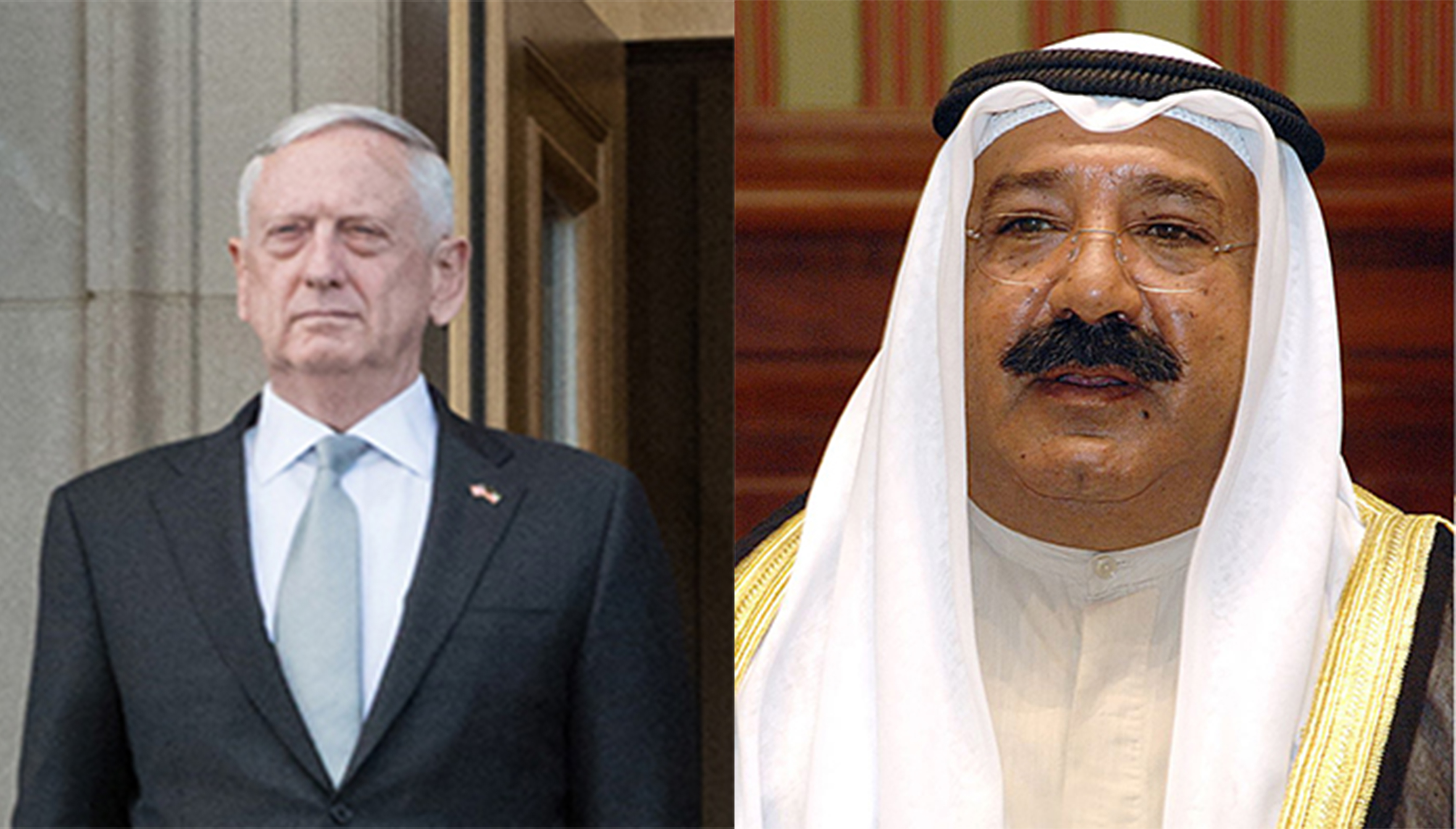 Kuwait's First Deputy Prime Minister and Minister of Defense Sheikh Nasser Sabah al-Ahmad al-Sabah and US Secretary of Defense Jim Mattis
