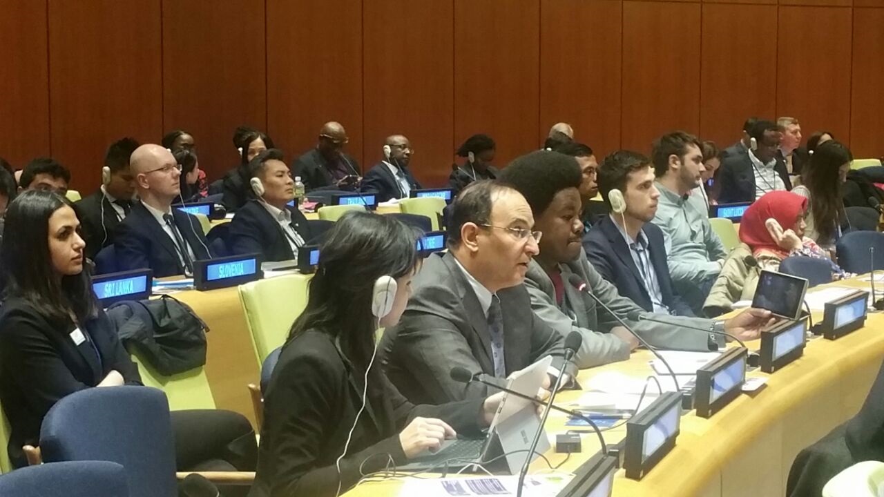 Permanent Representative of Kuwait to the UN Ambassador Mansour Ayyad Al-Otaibi during his speech at the 6th UN Economic and Social Council (ECOSOC) Youth Forum