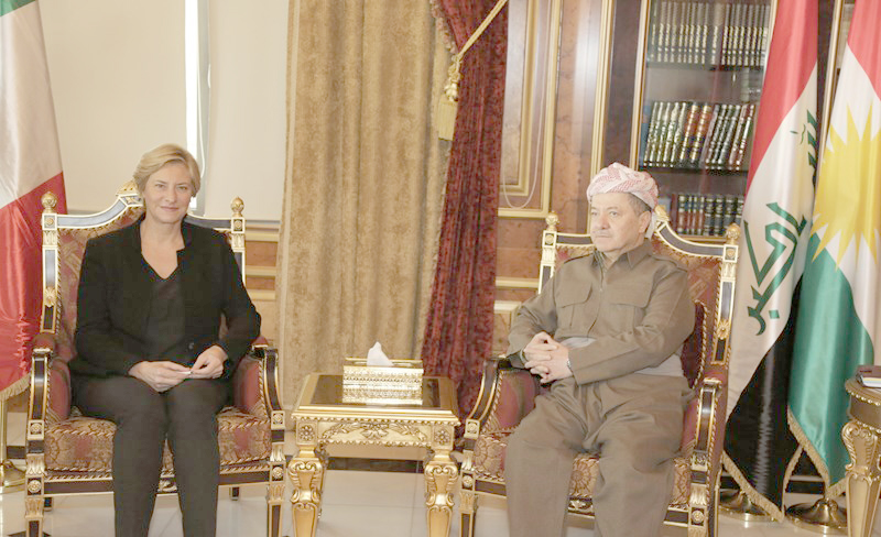 President of the Iraqi Kurdistan Region Masoud Barzani meets with Italian Minister of Defense Roberta Pinotti
