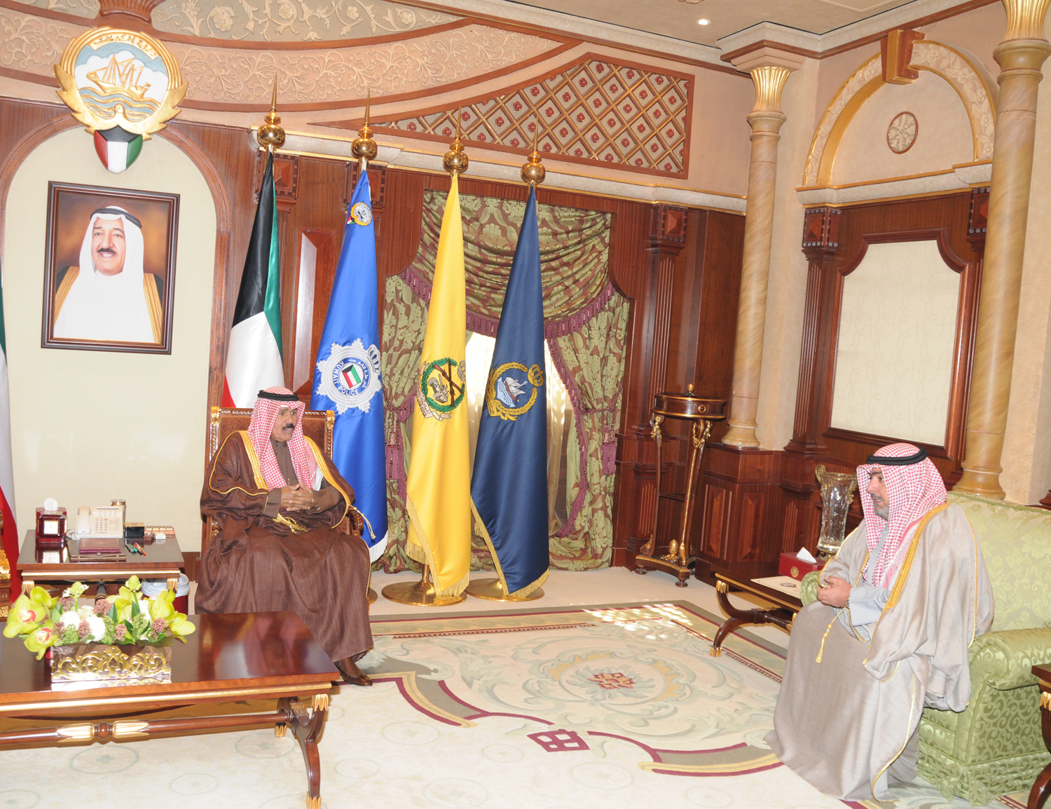 His Highness the Crown Prince Sheikh Nawaf Al-Ahmad Al-Jaber Al-Sabah receives National Security Bureau Chief Sheikh Thamer Ali Salem Al-Sabah