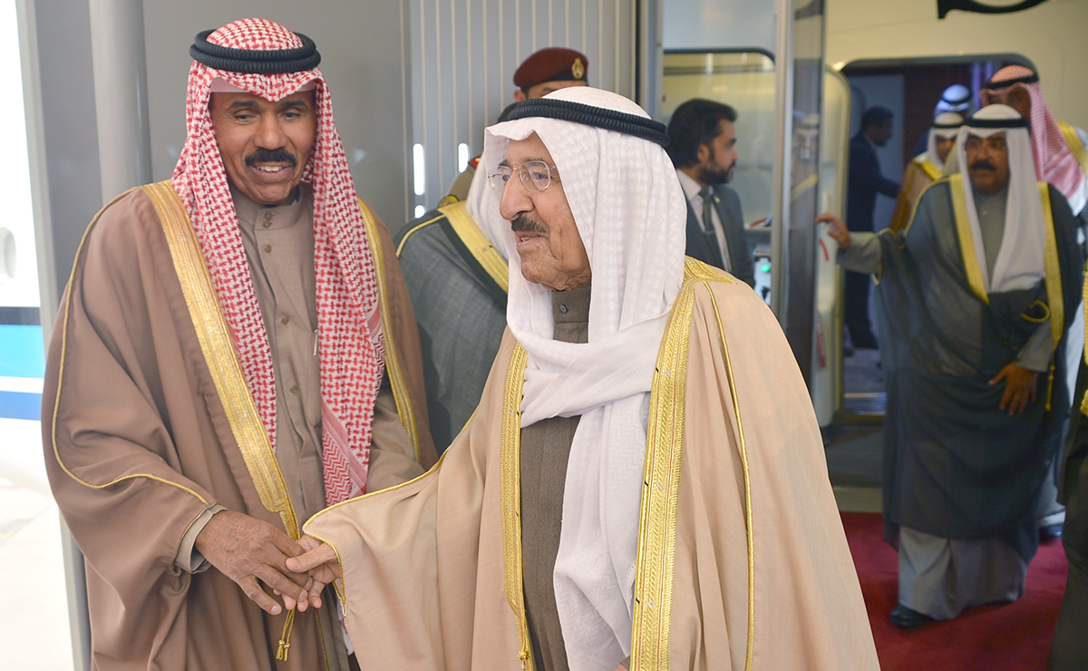 His Highness the Amir Sheikh Sabah Al-Ahmad Al-Jaber Al-Sabah arrived Wednesday from Oman and was received by Crown Prince Sheikh Nawaf Al-Ahmad Al-Jaber Al-Sabah