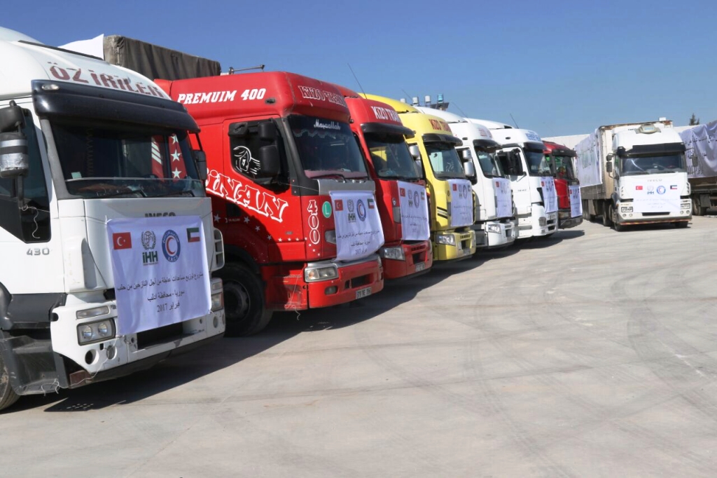 Fifteen aid-laden trucks began their journey into Syria from Raihaniya town in Hatay province southern Turkey