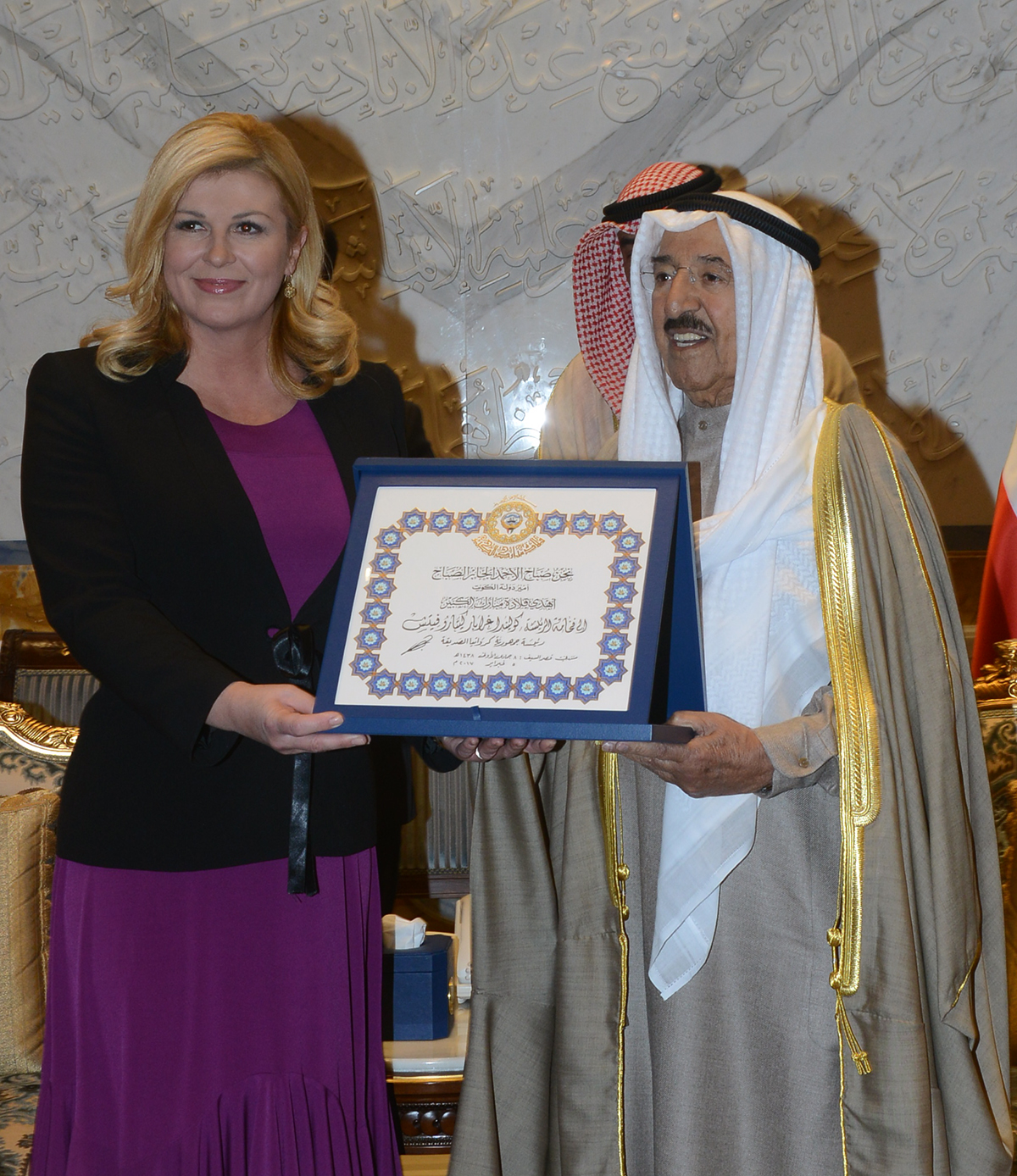 His Highness the Amir Sheikh Sabah Al-Ahmad Al-Jaber Al-Sabah, Croatian President Kolinda Grabar-Kitarovic exchange honorary orders