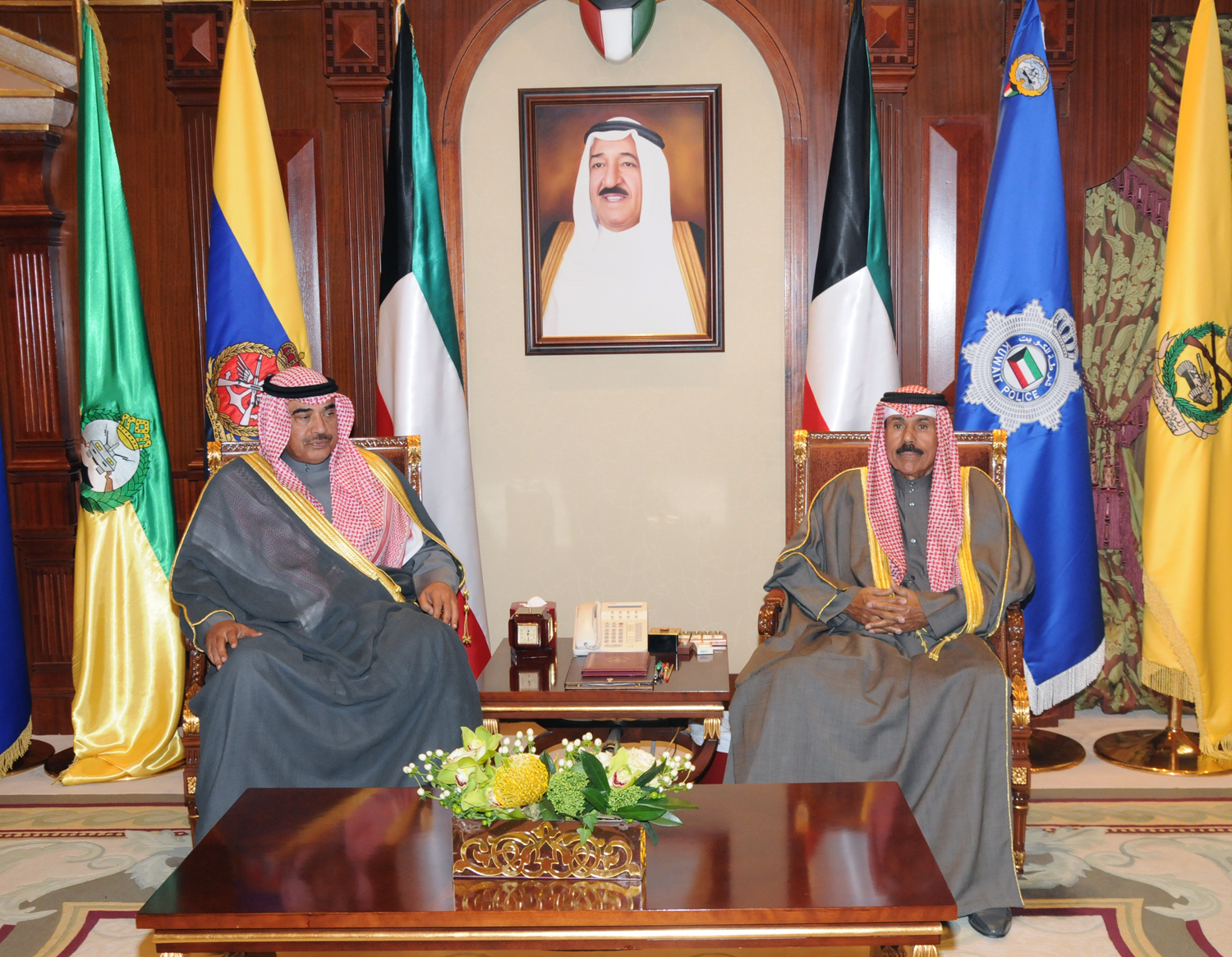 His Highness the Crown Prince Sheikh Nawaf Al-Ahmad Al-Jaber Al-Sabah received First Deputy Prime Minister and Foreign Minister Sheikh Sabah Al-Khaled Al-Hamad Al-Sabah