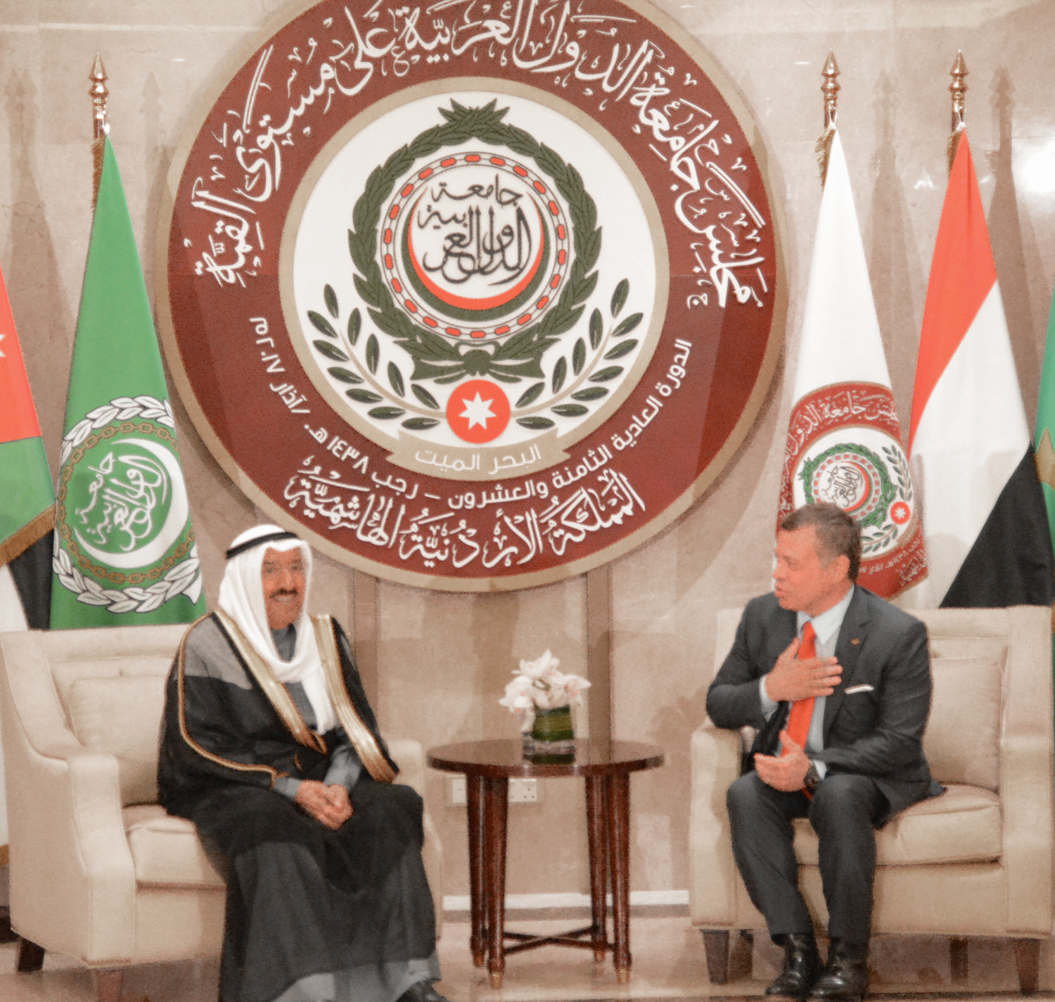 His Highness the Amir Sheikh Sabah Al-Ahmad Al-Jaber Al-Sabah arrives in Jordan, leading Kuwait's delegation to the 28th Arab Summit