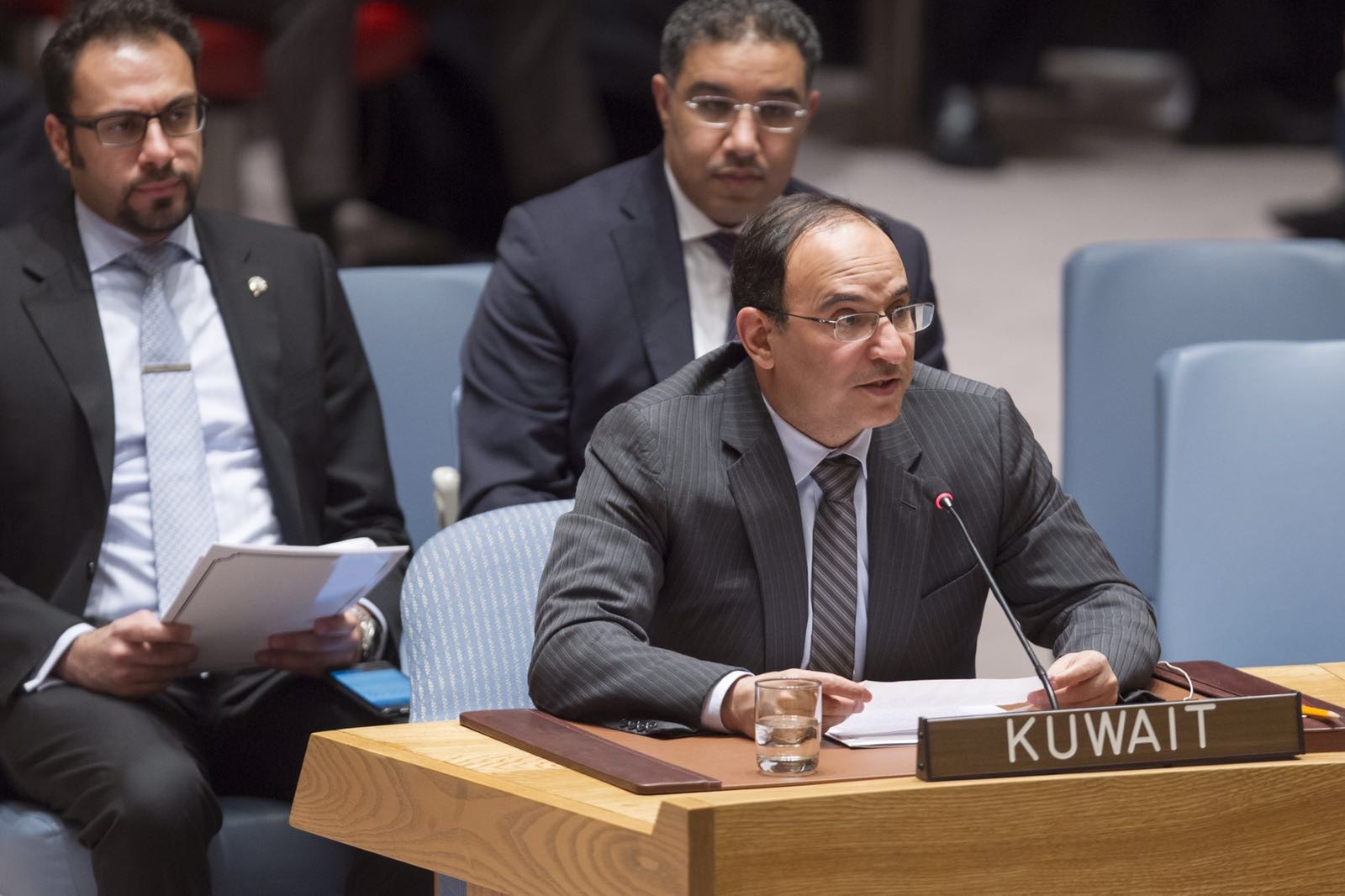 المندوب الدائم لدى الأمم المتحدة السفير منصور عياد العتيبي يلقي كلمة دولة الكويت أمام مؤتمر الأمم المتحدة التفاوضي