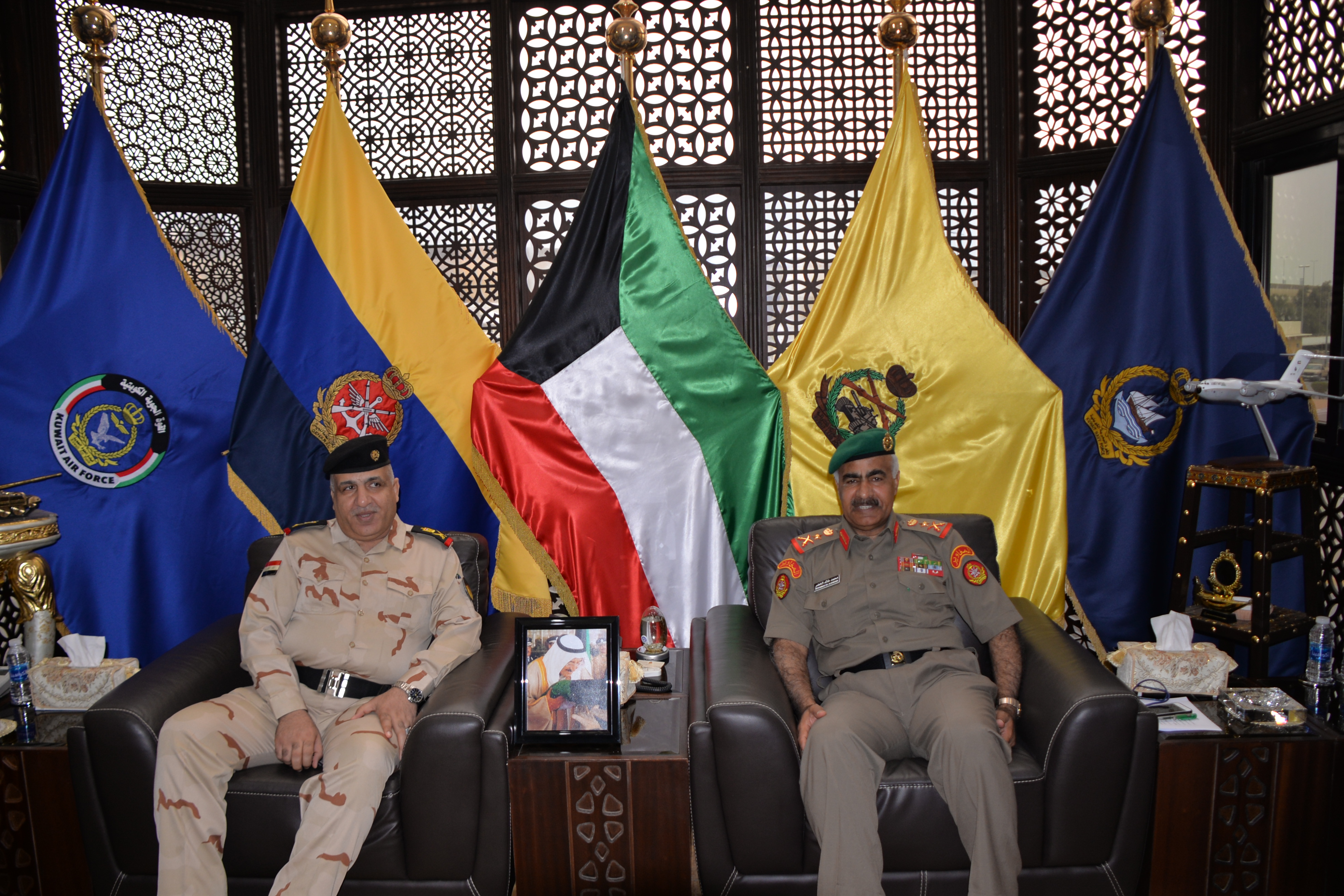 Chief of General Staff of the Kuwaiti Army Lieutenant General Mohammed Al-Khader meets with Commander of the Iraqi Naval forces Major General Ahmed Jasim Maarij